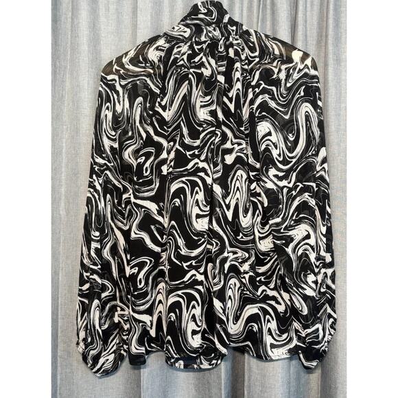 Scoop Tie Neck Blouse Retro Style Sheer Long Sleeve Women’s Size Small (4-6) - Picture 8 of 16